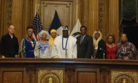 His Royal Highness, King James Buremoh Aroko Ola Ajagungbale I, Oba Onidera of Idera ❤️and his beautiful Olori ❤️at the Brooklyn Borough Hall receiving the Danny Glover Award